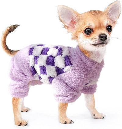 Sebaoyu Turtleneck Dog Pajamas for Small Dogs, Fleece Sweater, Winter Cute Tiny Clothes Outfit Puppy Pet Jumpsuits Chihuahua Yorkie Cat Clothing(Plaid Purple,XX-Small)
