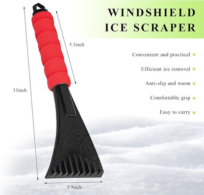 Ice Scraper for Car Windshield, Scratch-Free Auto Window Snow Scraper with Foam Grip, Efficient Ice Shovel Windshield Frost Cleaning Tool for Sedan Truck SUV, Car Accessories (Red)