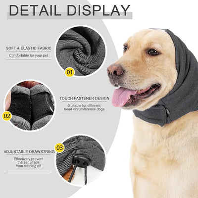 Ear Muffs for Dogs,Calming Hoodie Thunder Head Wrap,No Shake Anxiety Relief Pet Covers Ear Noise Protection Vest for Dogs for Fireworks,Vet Visits,Bathing(Grey,S)