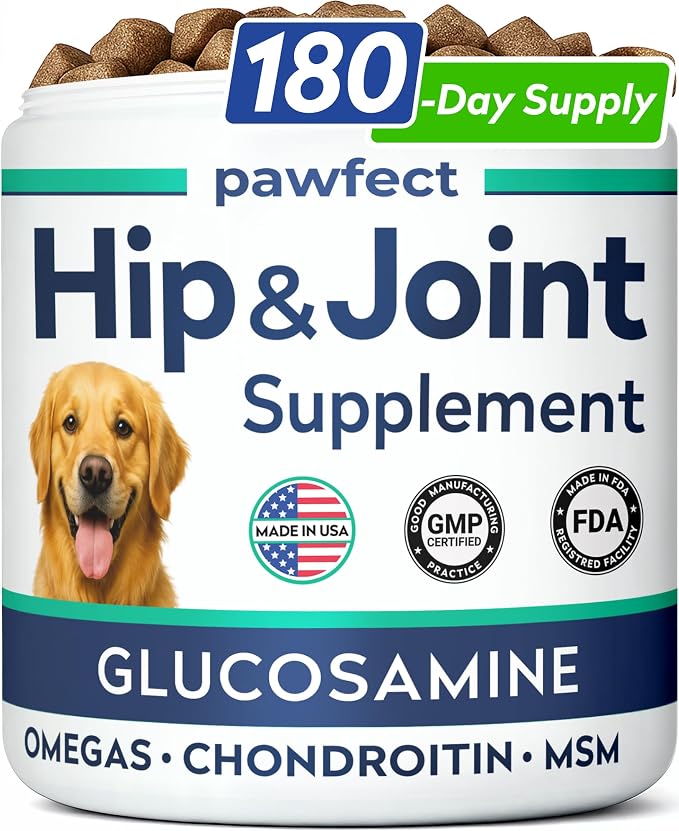 Advanced Hip & Joint Glucosamine Supplement for Dogs - Treats for Picky Eaters w/Chondroitin, MSM, Omega-3 - Joint Pain Relief - Chicken Liver - 180 Ct - Made in USA