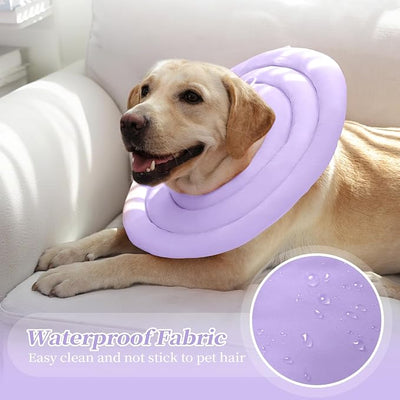 IDOMIK Dog Cone,Waterproof Dog Recovery Collars & Cones,Comfy Protective Pet Neck Donut Collar After Surgery,Soft Cone for Dogs to Stop Licking,Adjustable Elizabethan Collar for Dogs & Cats,Purple,L