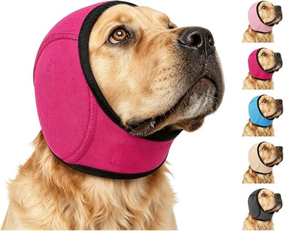 Zenpup Noise Cancelling Ear Wrap, Dog No Shake Ear Muffs Noise Protection Firework Thunder Vacuum, Comfortable Quiet Dogs Calming Hoodie, Adjustable for Grooming Bathing & Swimming (Rosered, X-Large)