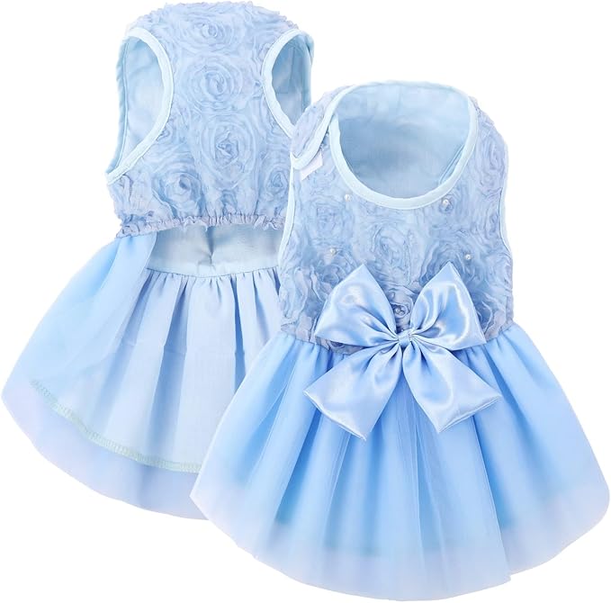 ASENKU Dog Dress Pet Wedding Dress Princess Lace Puppy Birthday Party Outfit Formal Apparel Girl for Small Medium Dogs Cats (Medium, Blue)