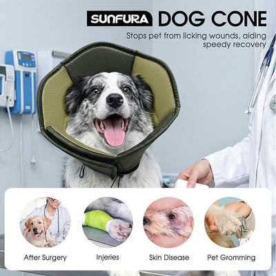 Dog Cone - Soft Cone for Dogs to Stop Licking, Pet E-Collar Alternative After Surgery, Adjustable Pet Recovery Collar for Wound Healing, Army Green Small