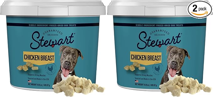100% Chicken Breast Dog Treats, 14.8 oz Tub, ~280 Pieces, Freeze Dried Raw, Ingredient, 74% Protein Training Treats or Meal Topper, Grain Free, Gluten Free, (Pack of 2)