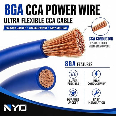 8 Gauge Amp Wiring Kit for Car Audio Systems, Subwoofers, Speakers and Amps | Complete 8 Gauge Amp Kit with 17 ft Power Wire, 3 ft Ground Wire, 17 ft OFC RCA Cable, Fuse Holder and ANL Fuse