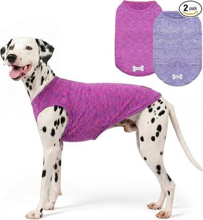 KYEESE 2 Pack Dog Shirts Quick Dry Soft Stretchy Pet T-Shirts with Reflective Label Tank Top Sun Protection Sleeveless Vest Dog Clothes for Medium Large Dogs, XX-Large, Purple+Pink