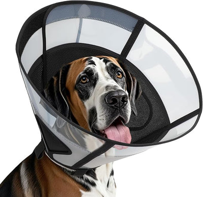Soft Dog Cone Collar for Large Dogs, Mesh Windows Transparent E Collar for Dog, Anti-Bite Lick Wound Healing After Surgery Neuter Safety Practical Comfy Plastic Cone (Black, XXL)