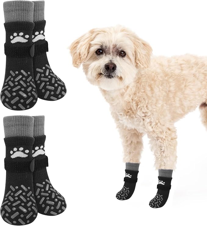 SCENEREAL Anti Slip Dog Socks to Prevent Licking Paws, Dog Shoes for Hot/Cold Pavement, Paw Protector Traction Control on Hardwood Floor, Dog Shoes Booties for Puppy Small Medium Large Senior Dogs