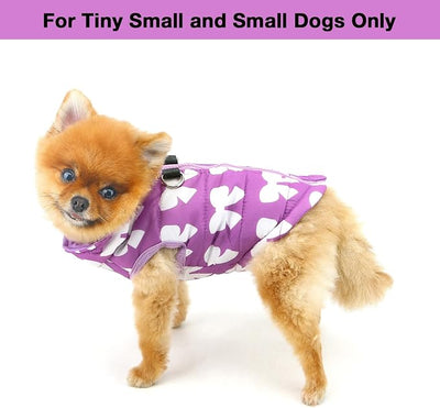 SMALLLEE_LUCKY_STORE Pet Water Resistant Winter Jacket Vest with D-Ring for Small Dog Cat Zip-up Padded Puppy Coat Chihuahua Yorkie Kitten Warm Clothes, Purple, M