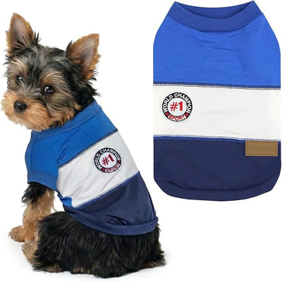 Parisian Pet World Champion Dog Tank Top - Breathable Cotton Pet Apparel - Blue Puppy Clothes - Lightweight Doggie T Shirts for Dogs - Comfortable Sporty Dog Clothes - Summer Shirts for Small Dogs