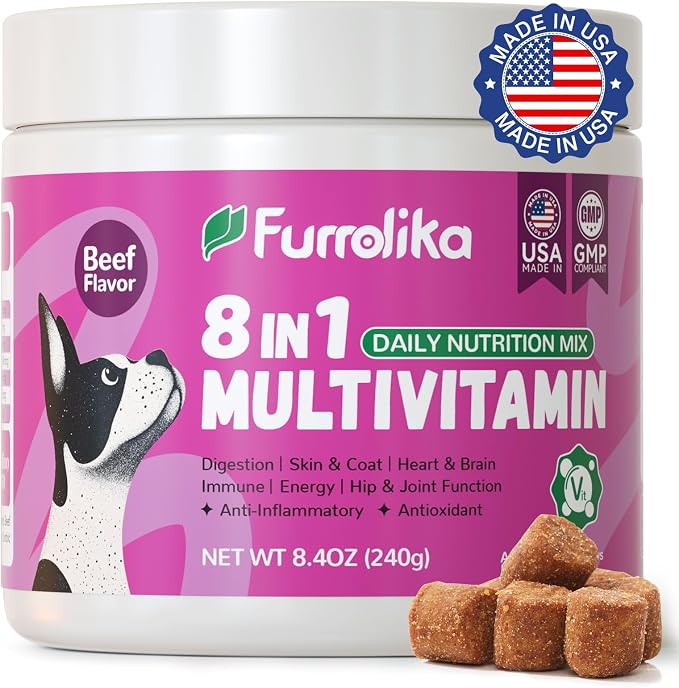 60 Count Multivitamin Soft Chews -Made in The USA- Dog Vitamins and Supplements with Glucosamine, Chondroitin, Digestive Enzymes, Probiotics - Hip & Joint, Immune System, Skin & Coat Support