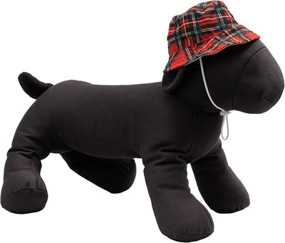 THE WORTHY DOG Plaid Hat for Dogs – Lightweight Pet Sun Hat with Adjustable Chin Strap, Soft Brim & Bright Colors - Red, Large