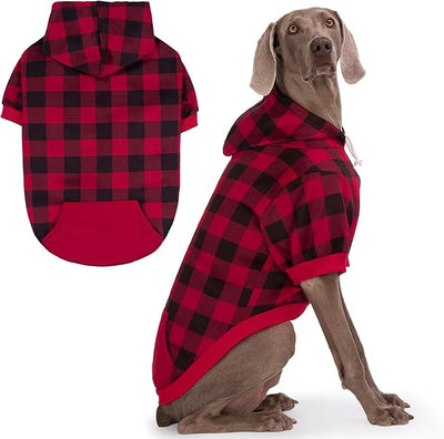 EXPAWLORER Plaid Dog Hoodie - British Style Warm Dog Sweater Shirt with Leash Hole,Pitbull Clothes Outfits,Winter Coat Apparel for All Breeds Puppy Girl Boy-Cat Apparel,Buffalo Check XX-Large
