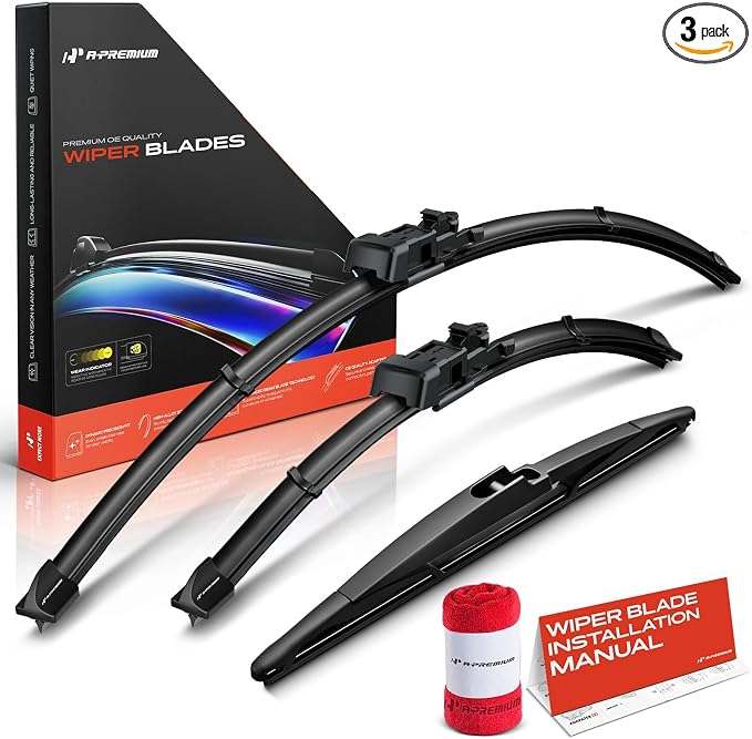 A-Premium 26"+17"+12" Windshield Wiper Blades with Wear Indicator & Towel | Compatible with Jaguar XF 2018 2019 2020, Front Rear Wipers Blade Set, TLP/RL4 Arm Connector, Pack of 3