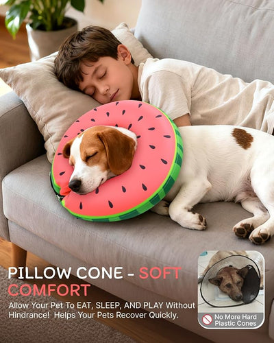 MIDOG Dog Cone Collar for Large Medium Dogs, Soft Inflatable Dog Cone Alternative After Surgery, Adjustable Protective Recovery Cone - Alternative E Collar Does Not Block Vision (Watermelon,M)