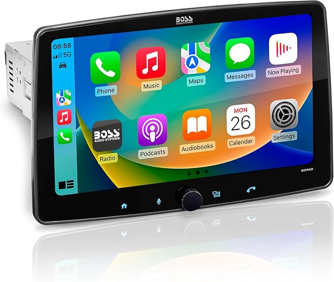 BCPA9 Single DIN Car Stereo Wireless Apple CarPlay, Android Auto, 9 Inch Touchscreen, Bluetooth, AM/FM Radio Receiver