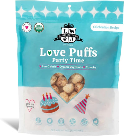 Lord Jameson Party Time | Light & Crunchy Love Puffs Collection | Organic Dog Treats, Celebrate a Birthday, Superfood Coconut, Gluten-Free, Preservative-Free, USDA Certified Organic. Made in USA