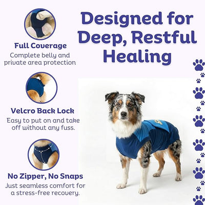 Surgi Snuggly Dog Surgery Recovery Suit – Dog Onesie for Post Surgery Recovery, Female Spay & Male Neuter – Surgical Suit for Dogs, E-Collar Cone Alternative, Double Blue - Large Long - 21" - 24" (EC)