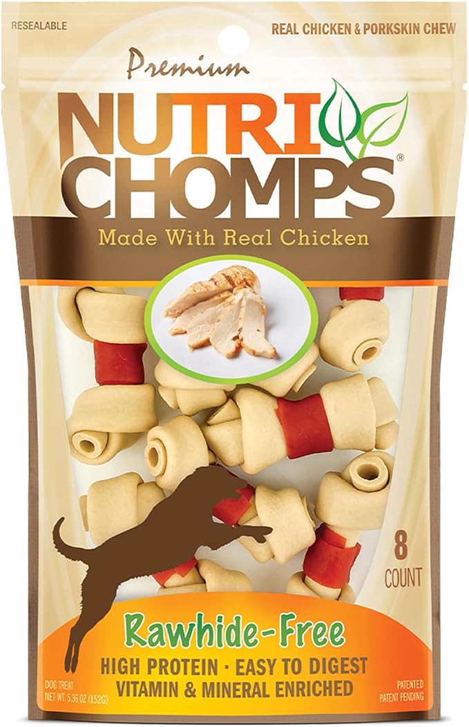 Dog Chews, 2.5-inch Knots, Easy to Digest, Long Lasting, Rawhide-Free Dog Treats, 8 Count, Real Chicken flavor