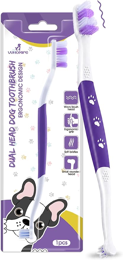 Dog Toothbrush, Dual-Head, for Medium Large Dogs, Purple | Soft Bristles for Gentle Cleaning,60° Curved Bristles for Better Coverage,Comfortable for Sensitive Gums
