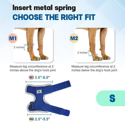 Dog Front Leg Brace with Removable Metal Springs- Adjustable Reflective Ankle Wrap for Dogs, Anti-Slip Reverse-Buckle Design Dog Splint Front Leg for Arthritis, Sprains, Injury Recovery (Blue, S)