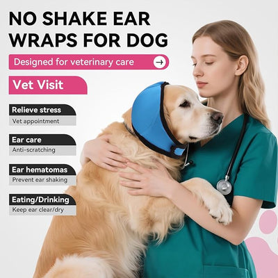 Quiet Dog Ear Muffs,Anxiety Relief/Noise Protection-Grooming-Thunder-Fireworks,Hematoma Ear Wrap,Adjustable Quiet Head Cover Sleeves Ear Covers for Bath (Blue, Large)