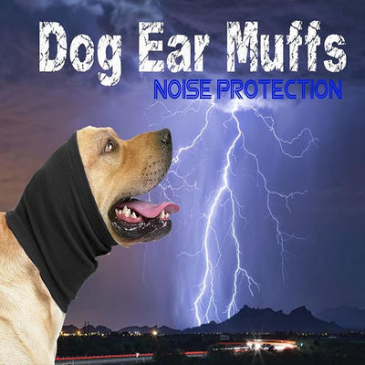 No Shake Ear Wraps for Dogs,Soft Dog Calming Hoodie Dog Ear Cover Ear Muffs for Anxiety,Grooming,Bathing,Swim,Noise Protection Quiet Ear for Dogs,Black L
