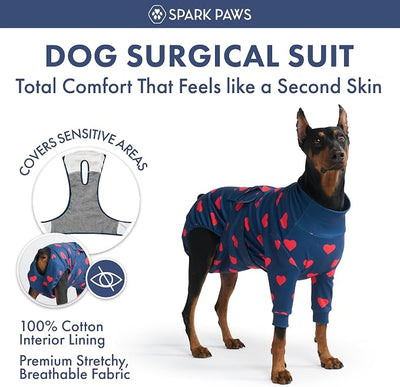 Spark Paws Dog Surgery Recovery Suit – Dog Recovery Suit After Surgery, Anti-Lick Dog Onesie, Abdominal Wound Protector, Soft Cone Alternative for Spay Neuter Male Female Pet Recovery - Hearts - S