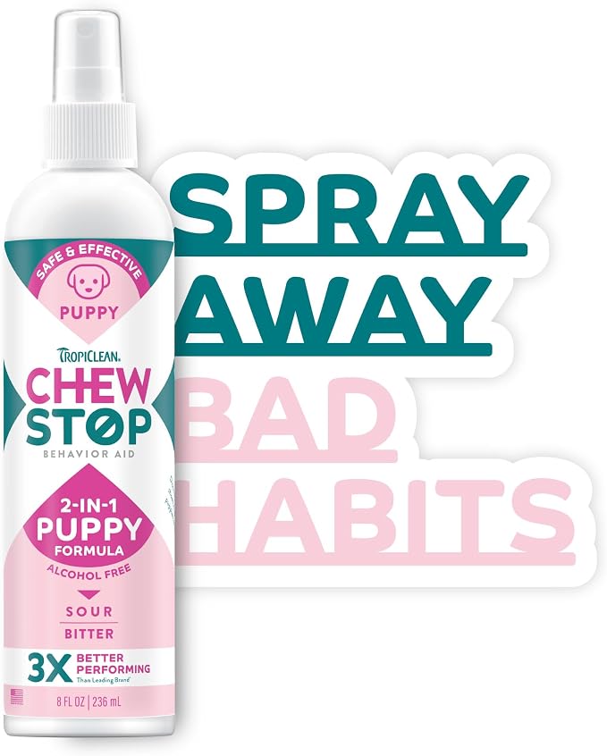 No Chew Spray for Puppies, Better Than Bitter Apple Spray, Safe & Natural Chew + Lick Deterrent, Protect Home, Skin & More! 8oz