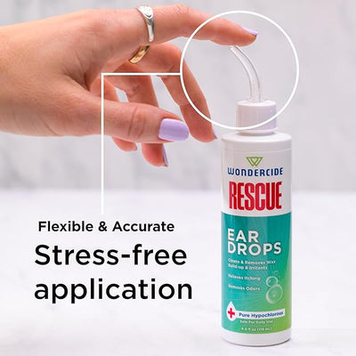 Wondercide Rescue - Ear Drops for Pets - Cleans and Removes Wax Build-Up and Irritants for Dogs and Cats - Relieves Itching and Redness with Pure Hypochlorous - 4 oz