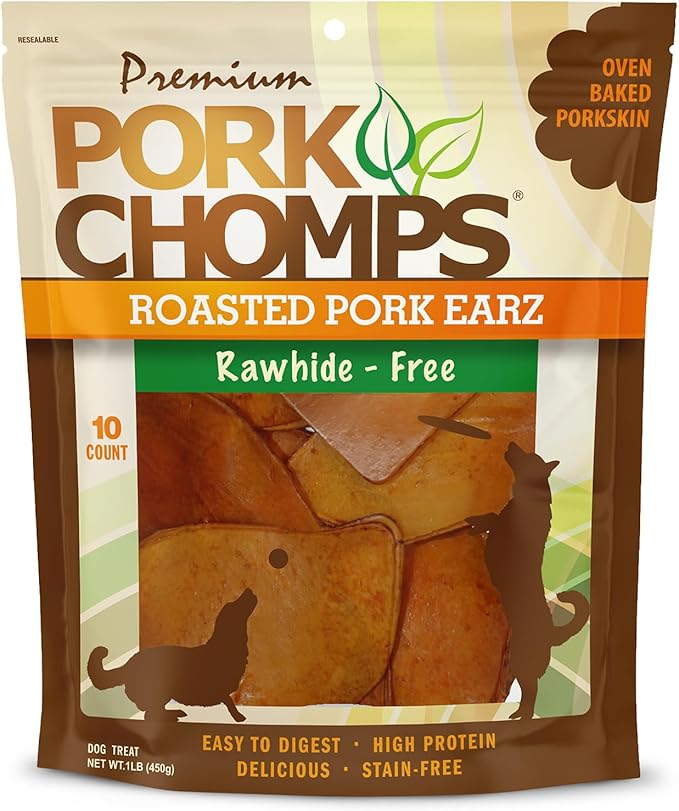 Roasted Pork Skin Dog Chews, Ear Shapes, 10 Count