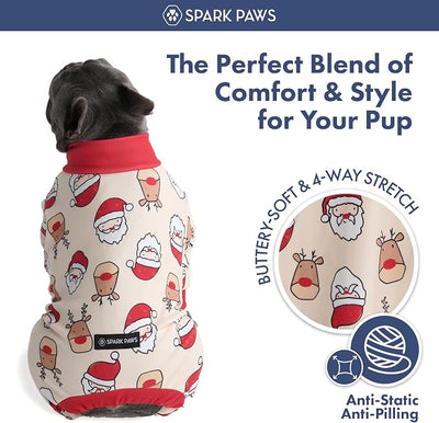 Spark Paws Dog Christmas Pajama, Dog Recovery Suit Male, Onesie, Ultra-Soft and 4-Way Stretch, for Small Medium and Large Breeds - Santa and Rudolph - 3XL