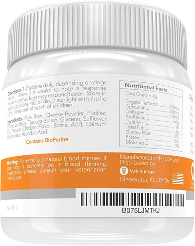 Turmeric for Dogs - 120 Count Value Pack | Hip & Joint Supplement for Senior Dogs with Arthritis | Anti Inflammatory Pain Relief | Organic Curcumin, Collagen & BioPerine | Made in USA Soft Chews