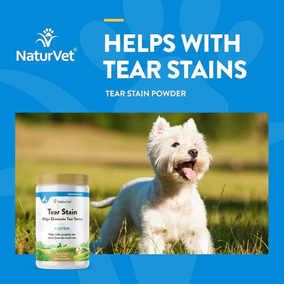 NaturVet – Tear Stain Plus Lutein | Eliminates Unsightly Tear Stains | Enhanced with Cranberry Extract, Calcium Ascorbate & Oregon Grape Root | for Dogs & Cats | 200 Gram Powder