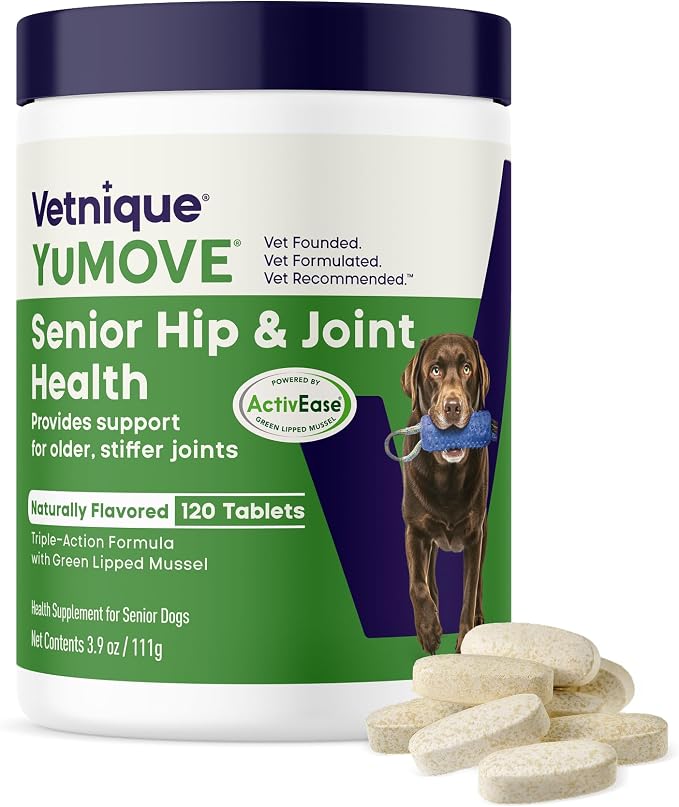 Senior Dog Joint Supplement with ActivEase Green Lipped Mussel - Glucosamine for Dogs, Hyaluronic Acid & Omega 3 – Advanced Mobility Support for Aging Dogs (120ct Chewable Tablets)