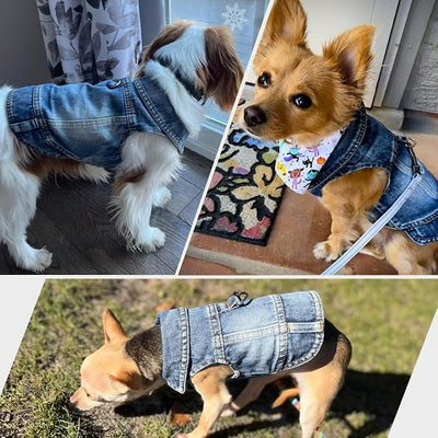 Dog Jean Jacket, Blue Denim Shirt Classic Lapel Vest Coat Costume Puppy T-Shirt, Comfort Tank Top Cool Apparel, Washed Pet Clothes for Dogs Boy Girl (with D-Ring, X-Large)