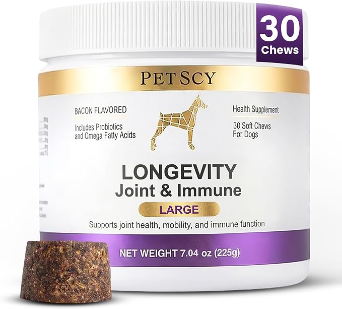 Longevity Hip & Joint + Immune Support for Dogs - Large (7.5g Chew) - High Dose Glucosamine, MSM, Chondroitin, Green Lipped Mussel, Omega 3, Probiotics - 30 Chews (Large Dogs)