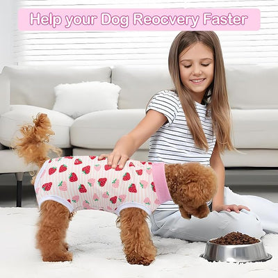 Coppthinktu Recovery Suit for Dogs After Surgery, Dog Onesie Surgery Recovery Suit for Female Spay, Soft Surgical Pajamas Bodysuits for Puppy to Prevent Licking Dog Cone Alternative Strawber L
