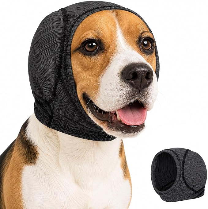 Dog Earmuffs for Sound,Self-Adaptive Fit Dog Calming Hood,Quick-Dry Fabric and Soundproof Cotton,No Shake Ear Cover Snoods for Thunder,Dog Bath Ear Covers for Grooming,Swimming (Gray, XL)