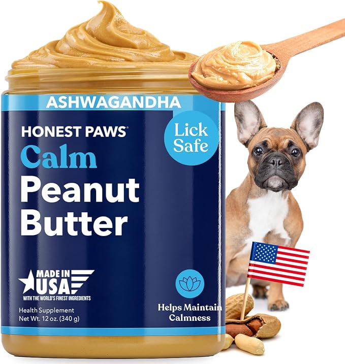 Calming Peanut Butter for Dogs – Dog Supplement with Ashwagandha, Valerian Root & L-Tryptophan – Supports Relaxation & Balanced Behavior – Made in USA – 12 oz