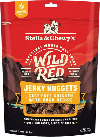 Stella & Chewy's Wild Red Jerky Nuggets - 90% Protein-Rich Chicken & Duck Dog Treats - Grain-Free Training Rewards for All Breeds - Made in USA - 6 oz Bag