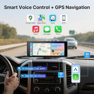 WonVon Wireless Car Play Screen, 10.26'' Monitor with Apple Carplay & Android Auto, 4K Portable Smart Touch Tablet Stereo Multimedia Dashboard, Bluetooth/FM/GPS/AUX