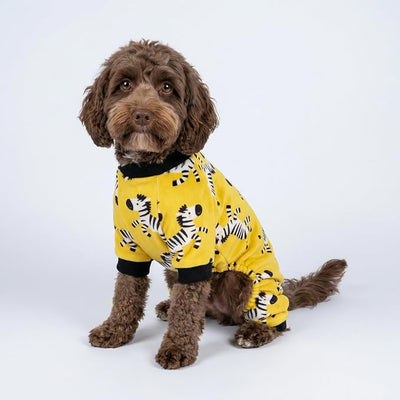 Fitwarm Zebra Dog Fleece Pajamas, Funny Winter Clothes for Small Dogs Boy Girl, Cozy Pet Onesie, Yellow, Black, White, XXL