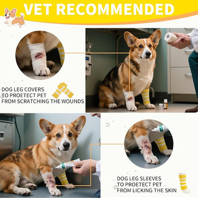 ROZKITCH Pet Dog Elbow Protector Dog Elbow Sleeve, 2PCS Front Leg and 2PCS Back Leg Knee, Elbow Wrap Leg Warmer Wrap Protector, Pet Elastic Knitted Breathable Protective YellowStripe M