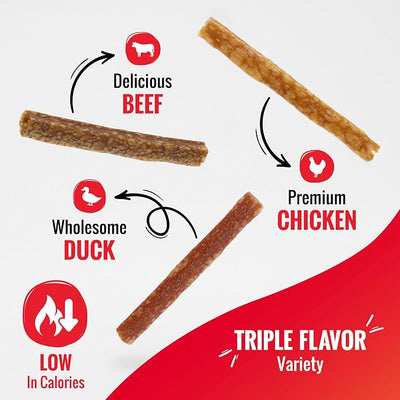 Good 'n' Tasty Savory Straws Variety Pack Treats for All Dogs, Crunchy Veggie Straw-Inspired Low-Calorie Gourmet Dog Treats, Real Chicken, Beef or Duck, 11 oz