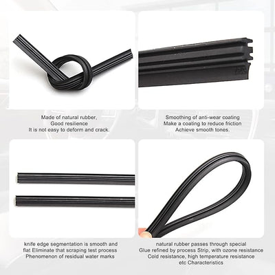 4-Piece Bracketless Wiper Rubber Filler Strip, 34 Inches Adjustable for Front Rear Windshield, Suitable for Doors, Windows (Black)