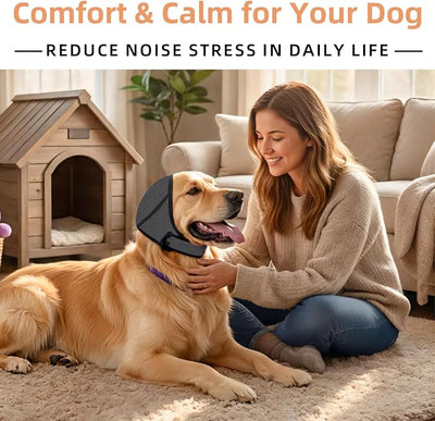 Dog Ear Muffs Noise Protection, No-Shake Ear Wrap for Hematoma Care, Bathing, Drying, Swimming & Noise Anxiety Relief (Grey, Large)