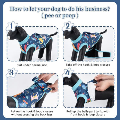 Dog Surgery Recovery Suit,Female Male Dog Onesie for Spay Neuter,Substitute E-Collar & Cone,Anti-Licking Breathable Onesie for Small Medium Large Dogs,New Dinosaur Pattern XXL