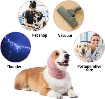 No Shake Ear Wraps for Dogs,Soft Dog Calming Hoodie Dog Ear Cover Ear Muffs for Anxiety,Grooming,Bathing,Swim,Noise Protection Quiet Ear for Dogs,Pink S